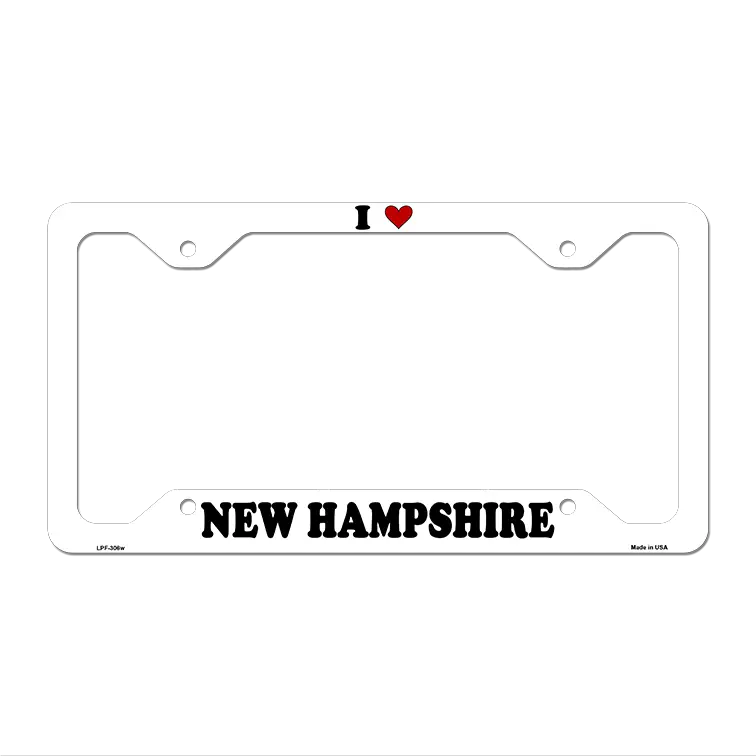 Love New Hampshire Novelty Metal License Plate Frame LPF-306 12.25" x 6.5" White Frame (LPF)