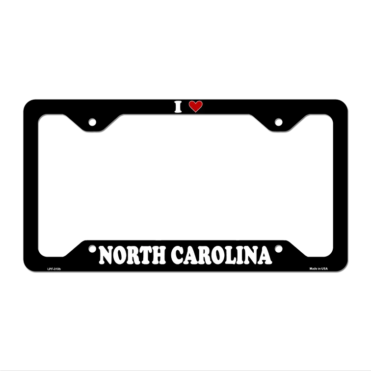 Love North Carolina Novelty Metal License Plate Frame LPF-310 12.25" x 6.5" Black Frame (LPF)