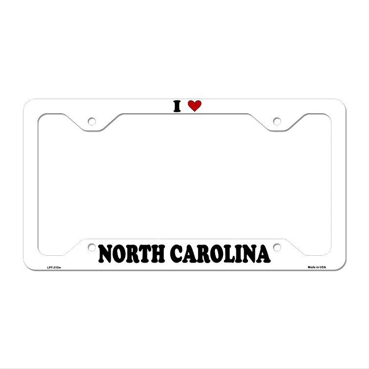 Love North Carolina Novelty Metal License Plate Frame LPF-310 12.25" x 6.5" White Frame (LPF)