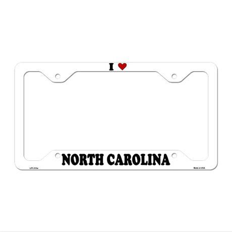 Love North Carolina Novelty Metal License Plate Frame LPF-310 12.25" x 6.5" White Frame (LPF)