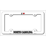 Love North Carolina Novelty Metal License Plate Frame LPF-310 White