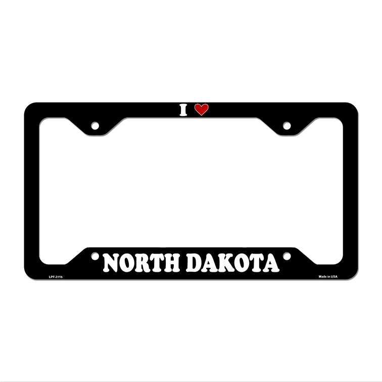 Love North Dakota Novelty Metal License Plate Frame LPF-311 12.25" x 6.5" Black Frame (LPF)