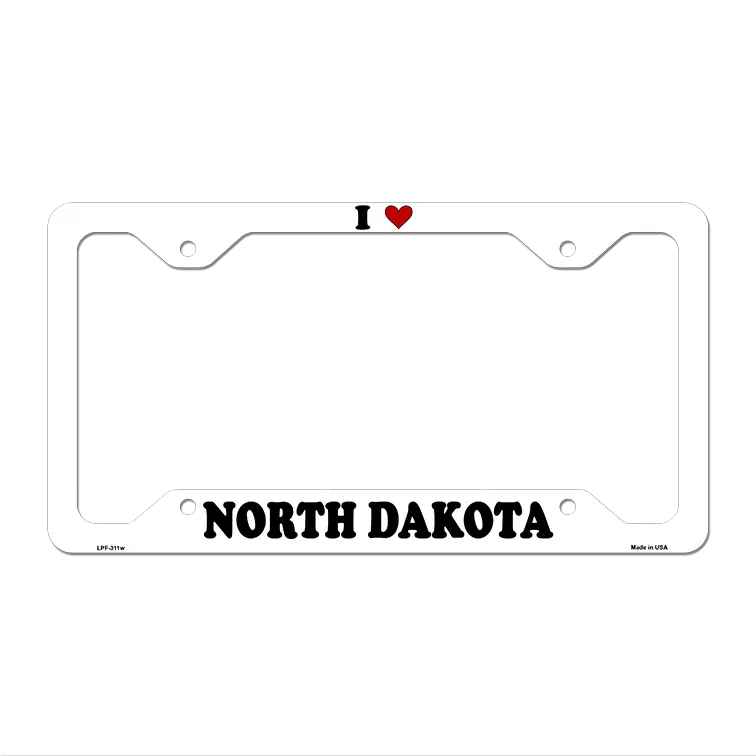 Love North Dakota Novelty Metal License Plate Frame LPF-311 12.25" x 6.5" White Frame (LPF)