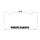 Love North Dakota Novelty Metal License Plate Frame LPF-311 12.25" x 6.5" White Frame (LPF)