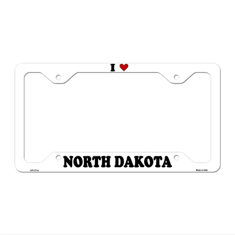Love North Dakota Novelty Metal License Plate Frame LPF-311 12.25" x 6.5" White Frame (LPF)