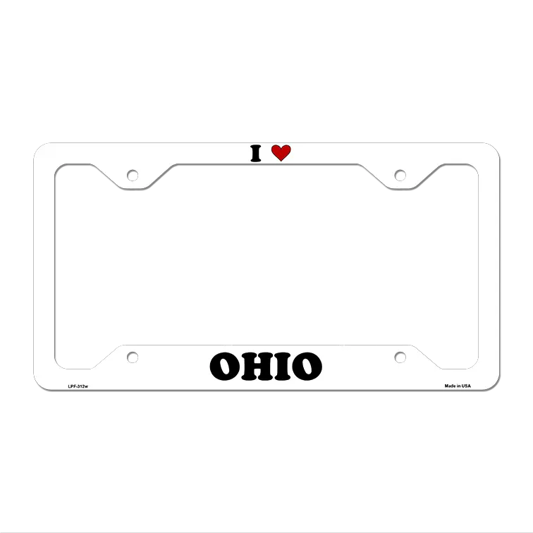 Love Ohio Novelty Metal License Plate Frame LPF-312 12.25" x 6.5" White Frame (LPF)