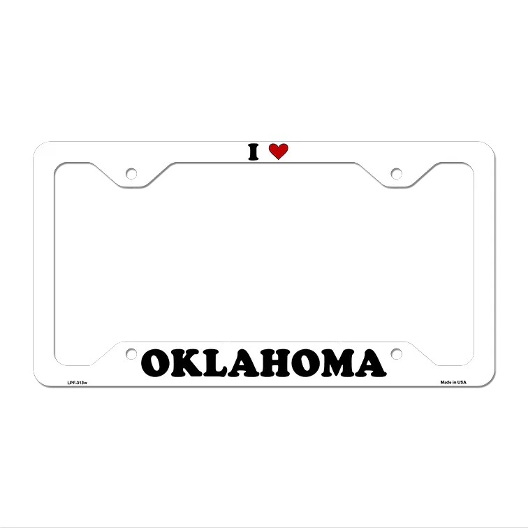 Love Oklahoma Novelty Metal License Plate Frame LPF-313 12.25" x 6.5" White Frame (LPF)