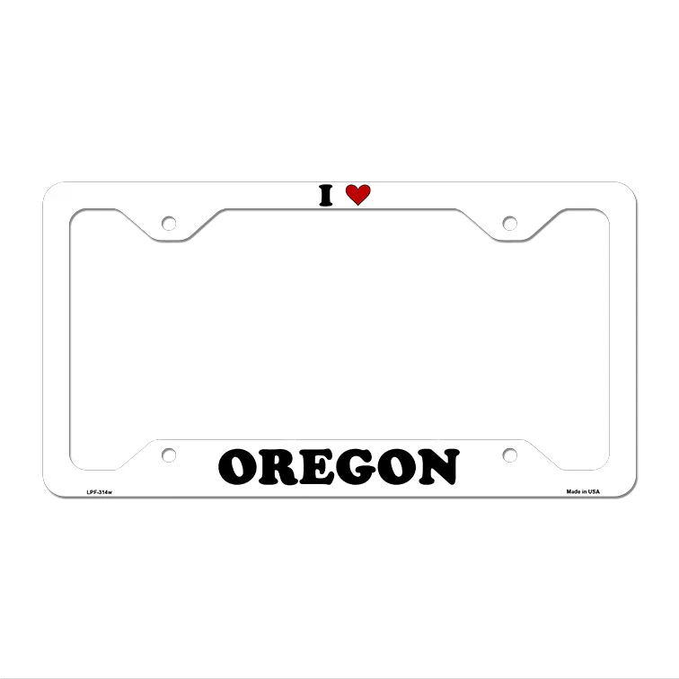 Love Oregon Novelty Metal License Plate Frame LPF-314 12.25" x 6.5" White Frame (LPF)