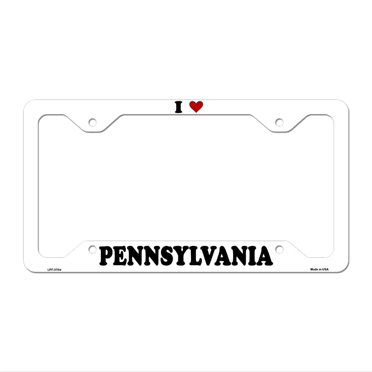 Love Pennsylvania Novelty Metal License Plate Frame LPF-315 12.25" x 6.5" White Frame (LPF)