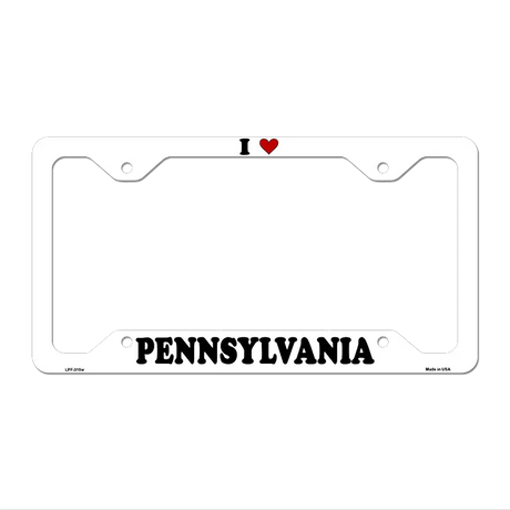 Love Pennsylvania Novelty Metal License Plate Frame LPF-315 12.25" x 6.5" White Frame (LPF)