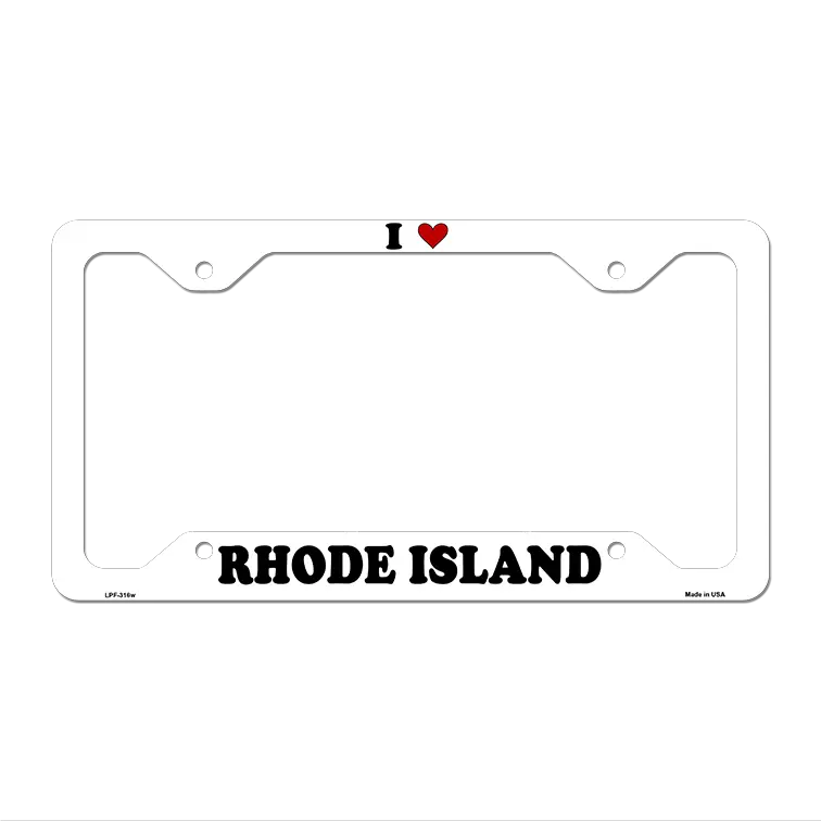 Love Rhode Island Novelty Metal License Plate Frame LPF-316 12.25" x 6.5" White Frame (LPF)