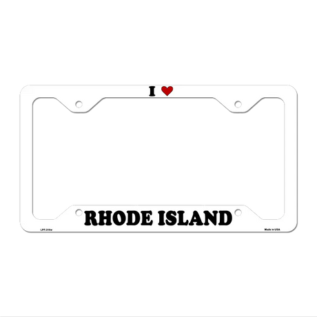 Love Rhode Island Novelty Metal License Plate Frame LPF-316 12.25" x 6.5" White Frame (LPF)