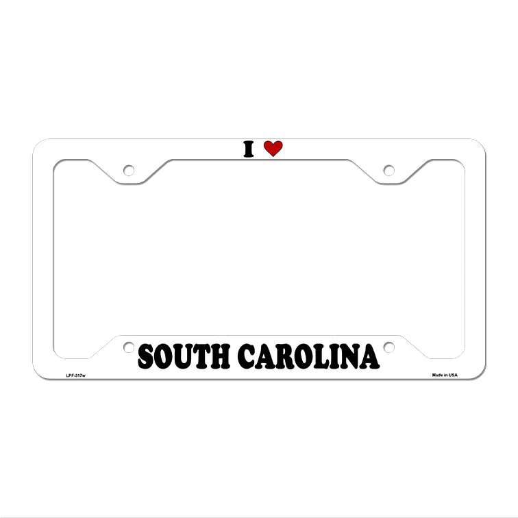 Love South Carolina Novelty Metal License Plate Frame LPF-317 12.25" x 6.5" White Frame (LPF)