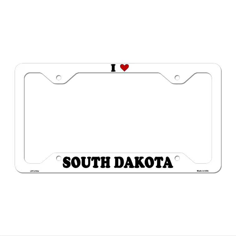 Love South Dakota Novelty Metal License Plate Frame LPF-318 12.25" x 6.5" White Frame (LPF)