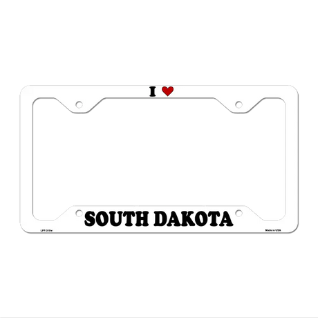 Love South Dakota Novelty Metal License Plate Frame LPF-318 12.25" x 6.5" White Frame (LPF)