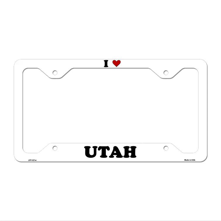 Love Utah Novelty Metal License Plate Frame LPF-321 12.25" x 6.5" White Frame (LPF)