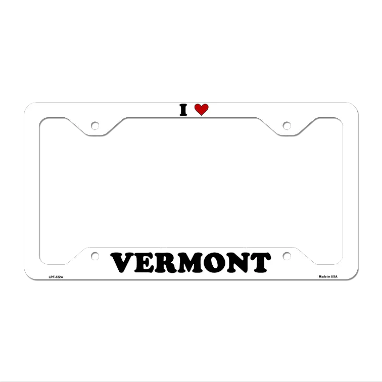 Love Vermont Novelty Metal License Plate Frame LPF-322 12.25" x 6.5" White Frame (LPF)