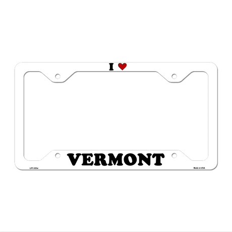 Love Vermont Novelty Metal License Plate Frame LPF-322 12.25" x 6.5" White Frame (LPF)