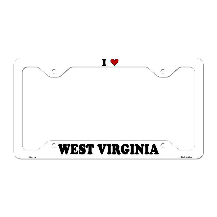 Love West Virginia Novelty Metal License Plate Frame LPF-325 12.25" x 6.5" White Frame (LPF)