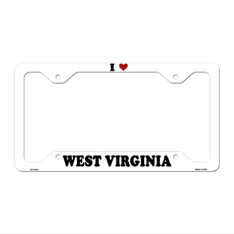 Love West Virginia Novelty Metal License Plate Frame LPF-325 12.25" x 6.5" White Frame (LPF)