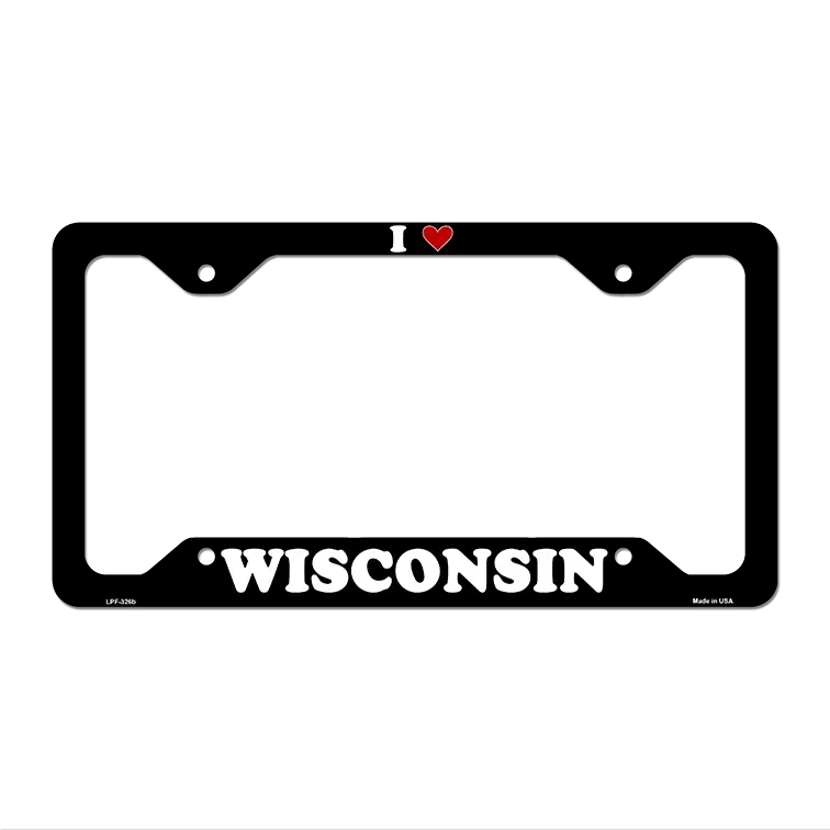 Love Wisconsin Novelty Metal License Plate Frame LPF-326 12.25" x 6.5" Black Frame (LPF)