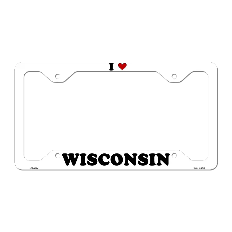 Love Wisconsin Novelty Metal License Plate Frame LPF-326 12.25" x 6.5" White Frame (LPF)