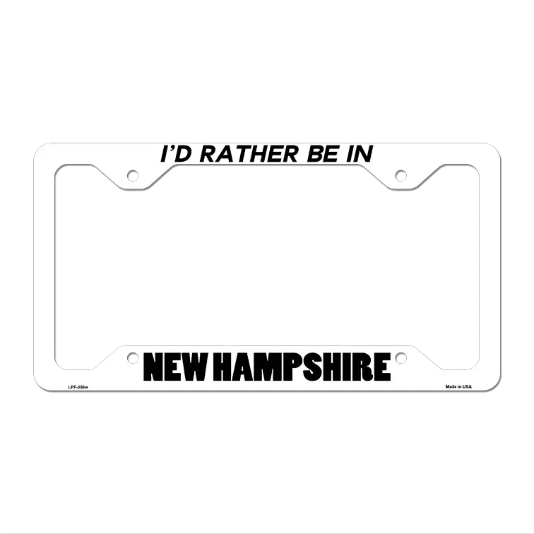 Be In New Hampshire Novelty Metal License Plate Frame LPF-356 12.25" x 6.5" White Frame (LPF)
