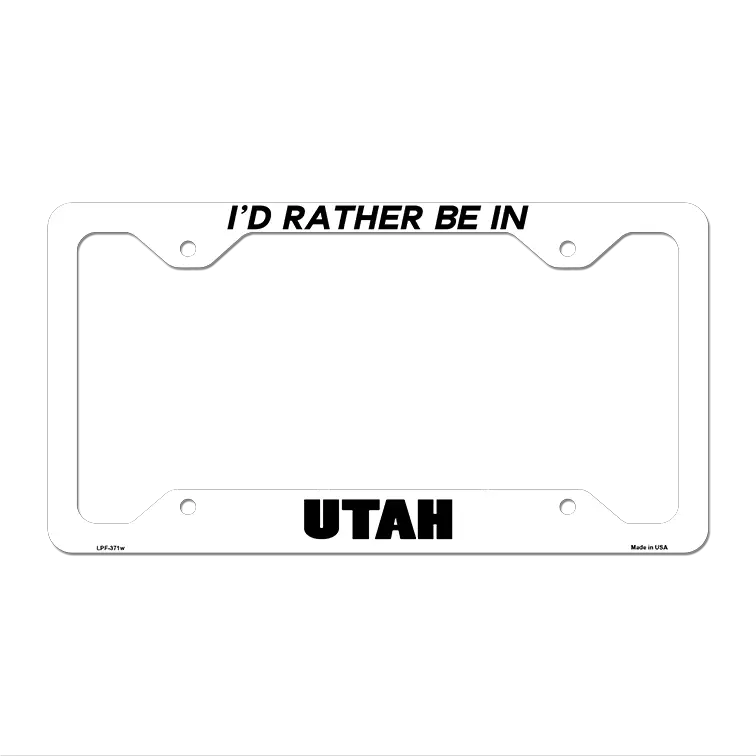 Be In Utah Novelty Metal License Plate Frame LPF-371 12.25" x 6.5" White Frame (LPF)