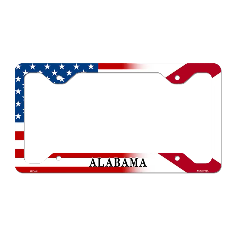 Alabama|American Flag Novelty Metal License Plate Frame LPF-440 12.25" x 6.5" Standard Frame (LPF)