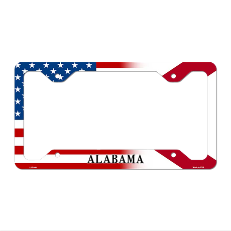 Alabama|American Flag Novelty Metal License Plate Frame LPF-440 12.25" x 6.5" Standard Frame (LPF)