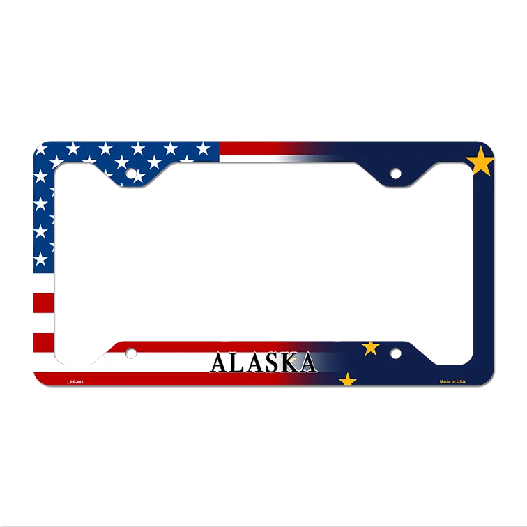 Alaska|American Flag Novelty Metal License Plate Frame LPF-441 12.25" x 6.5" Standard Frame (LPF)