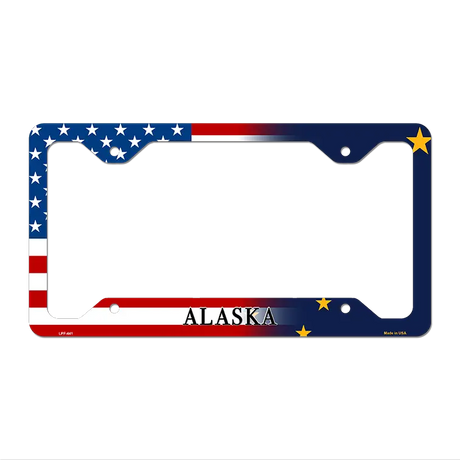 Alaska|American Flag Novelty Metal License Plate Frame LPF-441 12" x 6" Standard Frame (LPF)