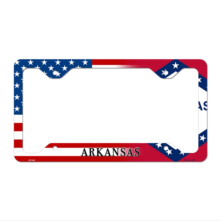 Arkansas|American Flag Novelty Metal License Plate Frame LPF-443 12.25" x 6.5" Standard Frame (LPF)
