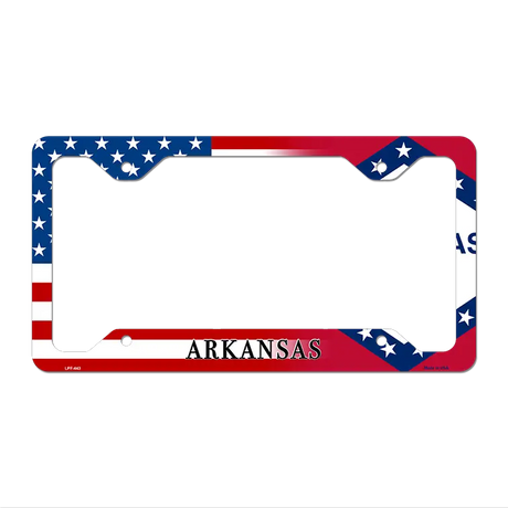 Arkansas|American Flag Novelty Metal License Plate Frame LPF-443 12.25" x 6.5" Standard Frame (LPF)