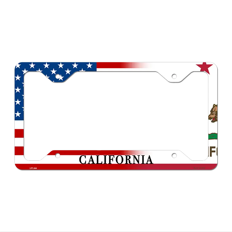 California|American Flag Novelty Metal License Plate Frame LPF-444 12.25" x 6.5" Standard Frame (LPF)