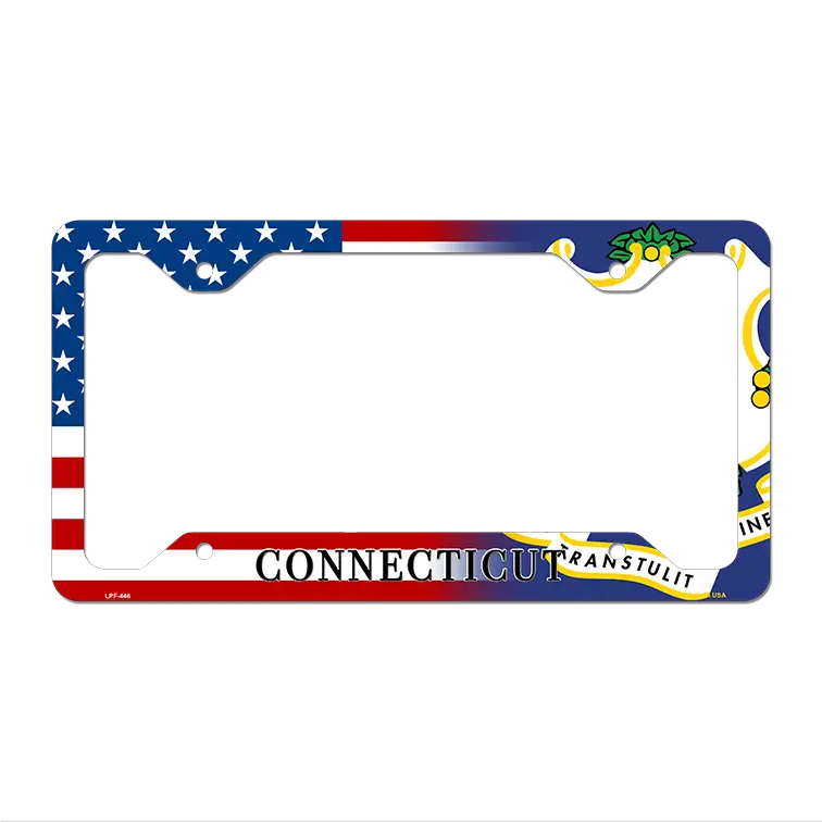 Connecticut|American Flag Novelty Metal License Plate Frame LPF-446 12.25" x 6.5" Standard Frame (LPF)