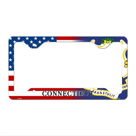 Connecticut|American Flag Novelty Metal License Plate Frame LPF-446 12.25" x 6.5" Standard Frame (LPF)