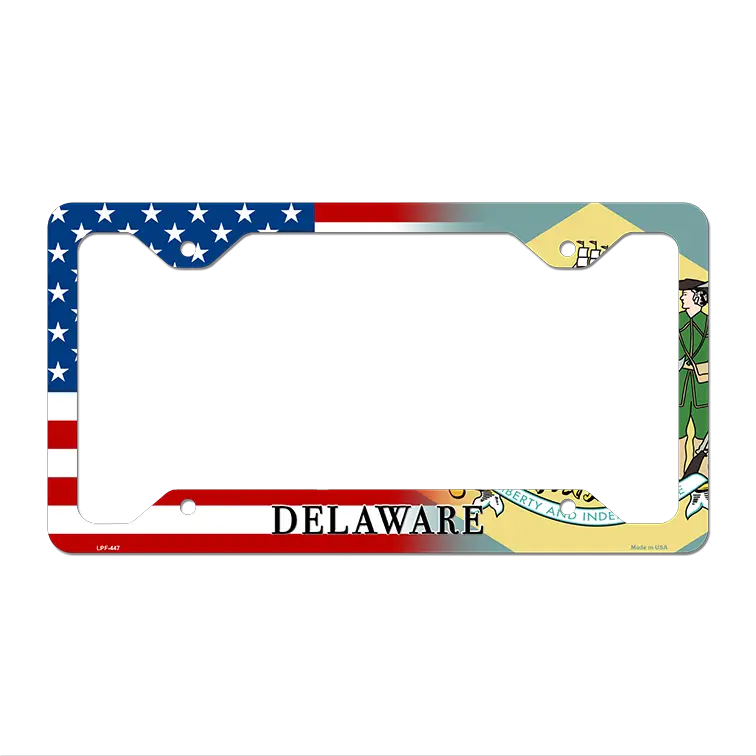 Delaware|American Flag Novelty Metal License Plate Frame LPF-447 12.25" x 6.5" Standard Frame (LPF)
