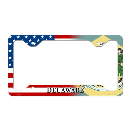 Delaware|American Flag Novelty Metal License Plate Frame LPF-447 12.25" x 6.5" Standard Frame (LPF)