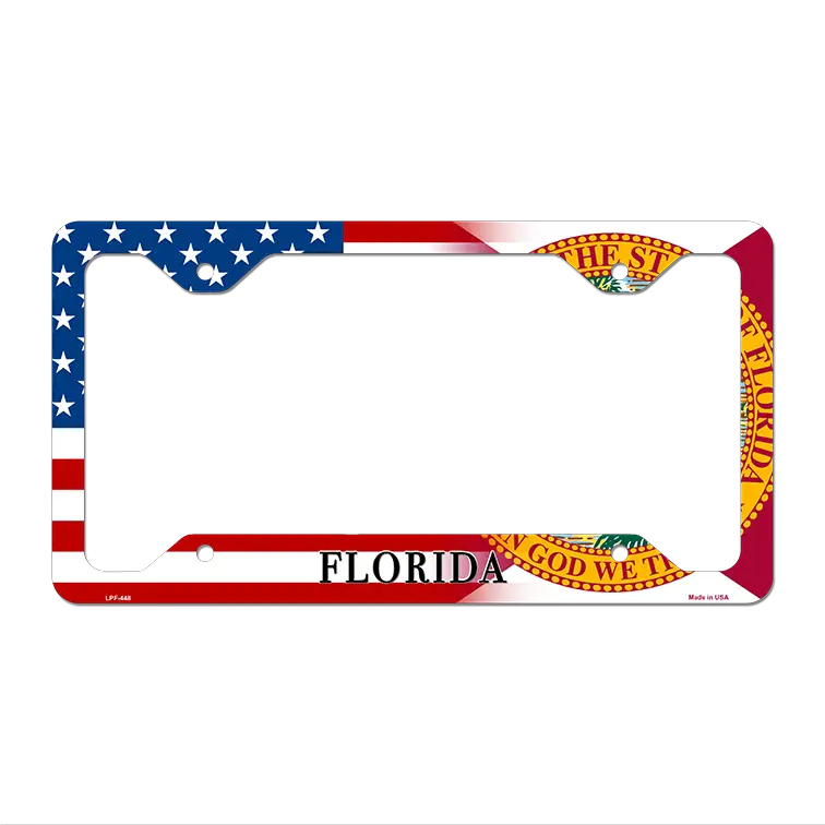 Florida|American Flag Novelty Metal License Plate Frame LPF-448 12.25" x 6.5" Standard Frame (LPF)