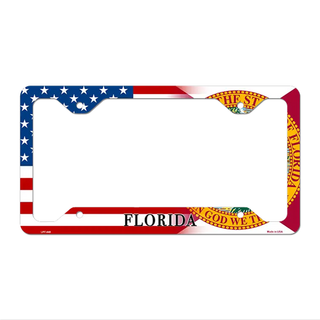 Florida|American Flag Novelty Metal License Plate Frame LPF-448 12" x 6" Standard Frame (LPF)