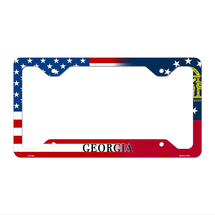 Georgia|American Flag Novelty Metal License Plate Frame LPF-449 12.25" x 6.5" Standard Frame (LPF)