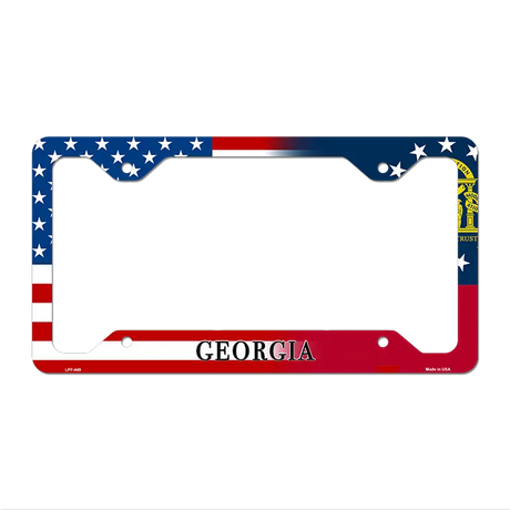 Georgia|American Flag Novelty Metal License Plate Frame LPF-449 12.25" x 6.5" Standard Frame (LPF)
