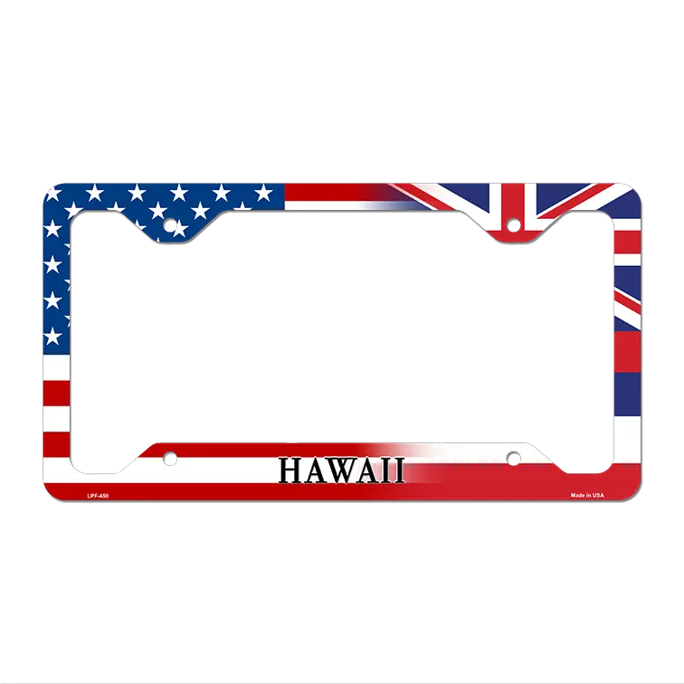 Hawaii|American Flag Novelty Metal License Plate Frame LPF-450 12.25" x 6.5" Standard Frame (LPF)