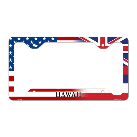 Hawaii|American Flag Novelty Metal License Plate Frame LPF-450 12" x 6" Standard Frame (LPF)