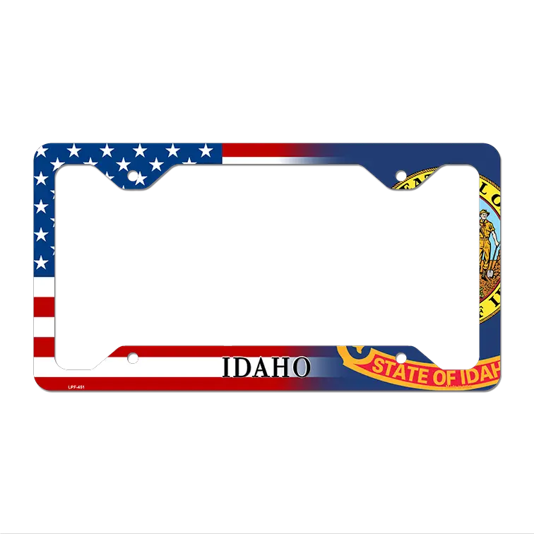Idaho|American Flag Novelty Metal License Plate Frame LPF-451 12.25" x 6.5" Standard Frame (LPF)