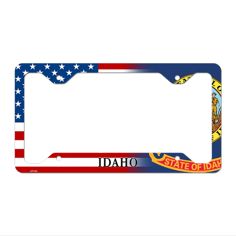 Idaho|American Flag Novelty Metal License Plate Frame LPF-451 12" x 6" Standard Frame (LPF)