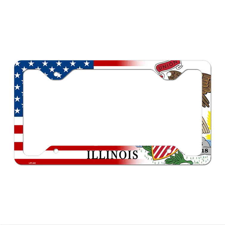 Illinois|American Flag Novelty Metal License Plate Frame LPF-452 12.25" x 6.5" Standard Frame (LPF)