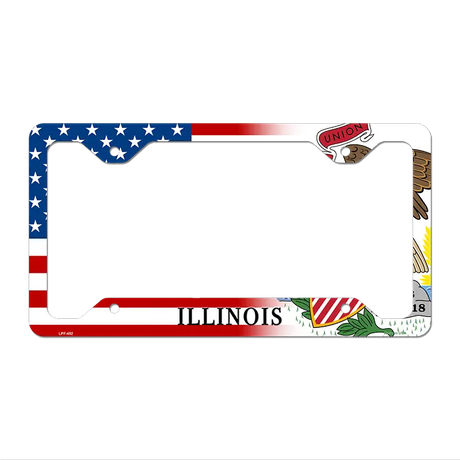 Illinois|American Flag Novelty Metal License Plate Frame LPF-452 12.25" x 6.5" Standard Frame (LPF)