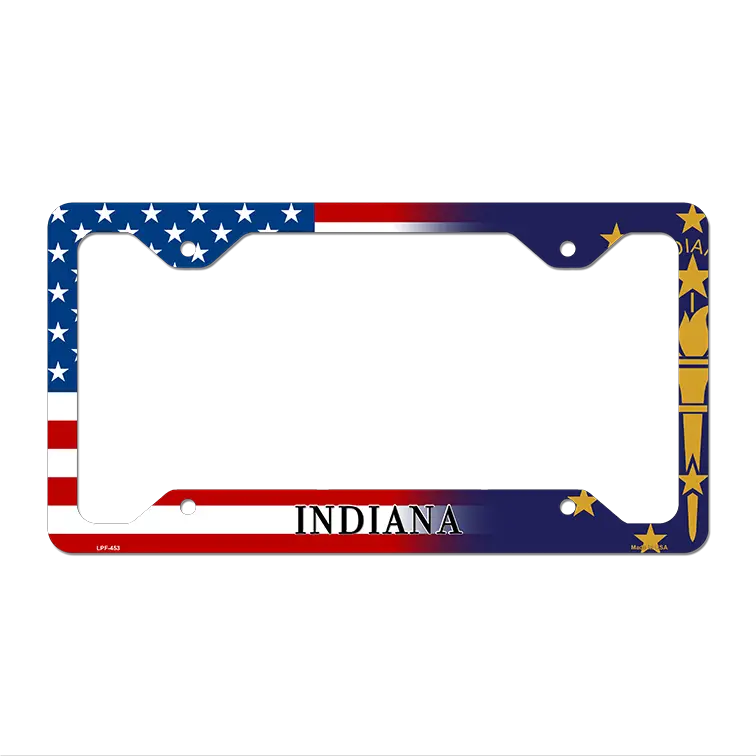 Indiana|American Flag Novelty Metal License Plate Frame LPF-453 12.25" x 6.5" Standard Frame (LPF)
